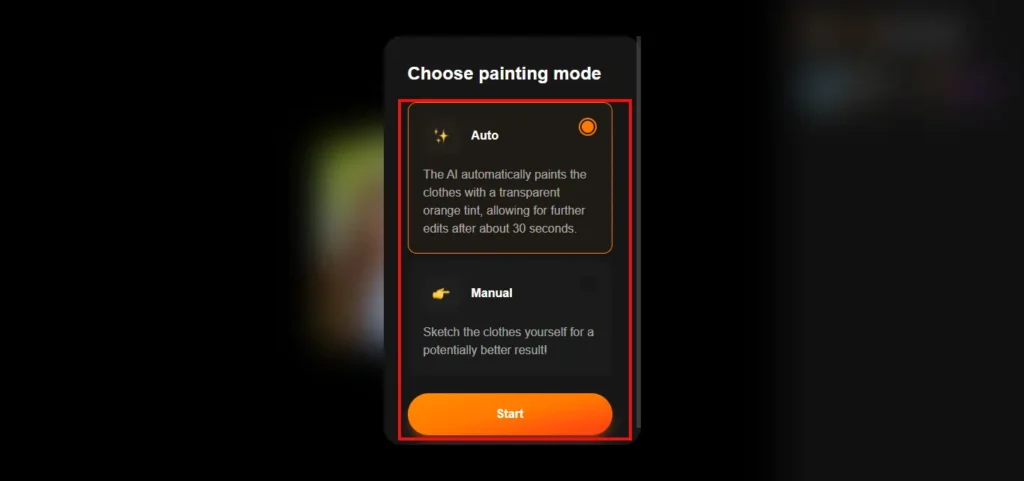 Choose a painting mode on undress ai to start undressing images