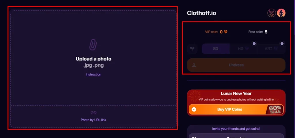 User-friendly interface of Clothoff